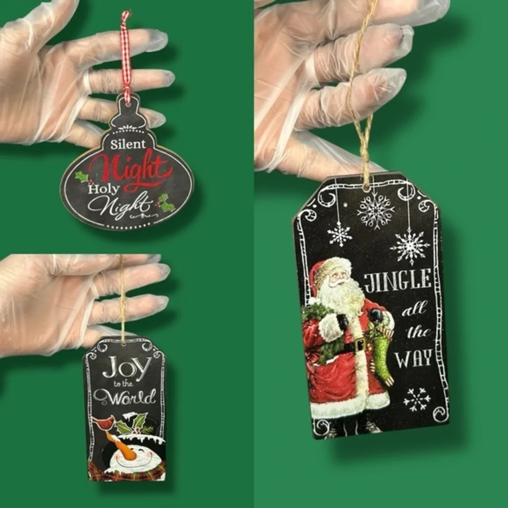 Wooden Festive Christmas Sayings Wooden Ornaments - Set Of 3- “Tinsel”